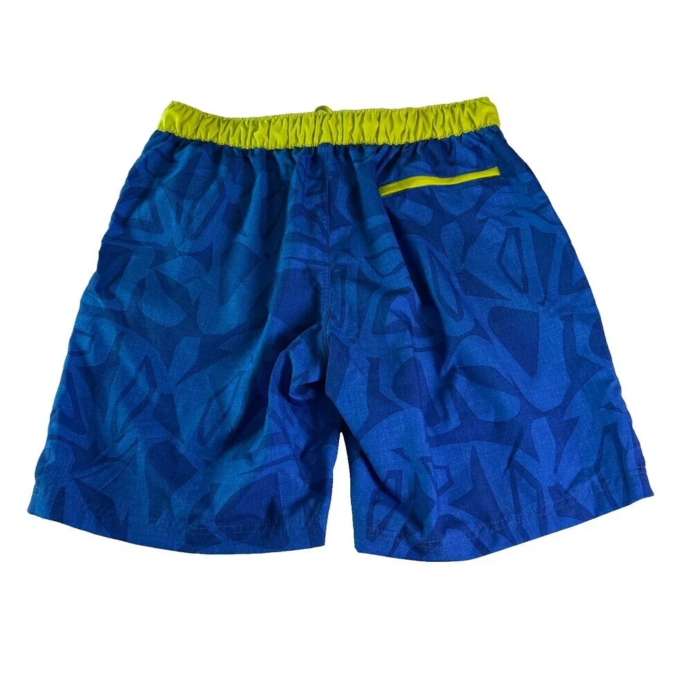Speedo Men's Swim Trunks Size L Royal Blue Lime Green Geometric Pockets Lined
